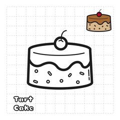 Children Coloring Book Object. Food Series - Tart Cake
