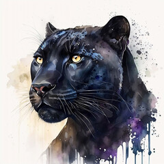 Black Panther Watercolour portrait, Animal illustration