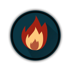 Sign of the element of fire on a dark green background, an icon of a round shape with a flame inside. Vector illustration