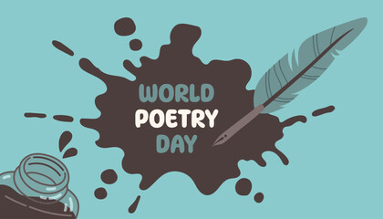 World poetry day. Inkwell and feather vector illustration.