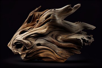 A piece of driftwood with a rough, textured surface. Generative AI