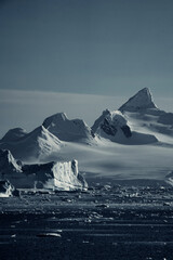 Mountainous Snow Covered Landscape in Antarctica, Vertical Shot