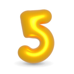 Number Five 5. Golden Balloon 3d rendered. Realistic design element for events. Happy Birthday, Anniversary Party and events. 3d Render illustration isolated on white background with alpha channel.