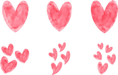 watercolor heart set,  concept love, Valentine's day icon watercolor set, Watercolor painted pink heart