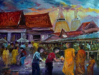 Art painting oil color Temple   thailand