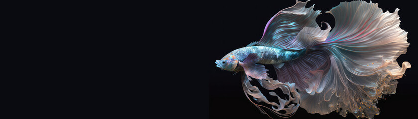 A colorful fighting fish depicted on a black background in a fantasy style. Generative AI