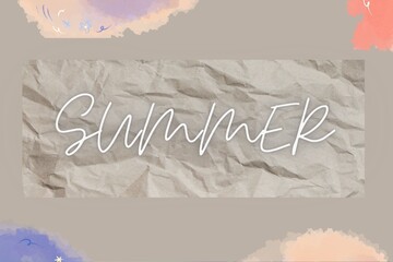 Hello summer banner with luggage and airplane. Vector illustration in flat style