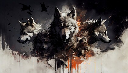Majestic Wolf Pack in the Style of a Legendary Artist, Perfect for Captivating Design Projects and Creative Inspirations, Generative AI, Illustration