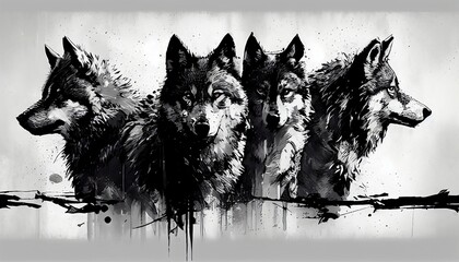 Majestic Wolf Pack, Art, Painting, Drawing, Perfect for Captivating Design Projects and Creative Inspirations, Generative AI, Illustration