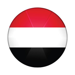 Glass light ball with flag of Yemen. Round sphere, template icon. National symbol. Glossy realistic ball, 3D abstract vector illustration highlighted on a white background. Big bubble.