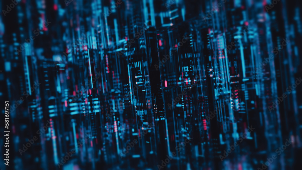 Poster 3d rendering of abstract technology background. light reflection of digital dots and lines on glossy