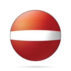 Obraz premium Glass light ball with flag of Latvia. Round sphere, template icon. Latvian national symbol. Glossy realistic ball, 3D abstract vector illustration highlighted on a white background. Big bubble