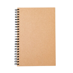 Top view of closed blank notebook brown craft paper cover  isolated on transparent background