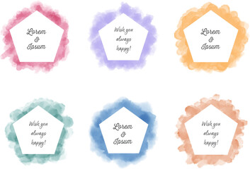 Set of hand painted watercolor pentagon on a white background, Vector soft watercolor splatter background, Watercolor abstract shape isolated on white background, Paint splash