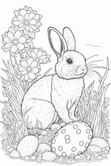 Easter Bunny Cartoon, coloring Page for children and adults, Generative AI