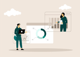 People concept. Vector illustration of team management, data analysis, planning, business report for graphic and web design, business presentation and marketing material.