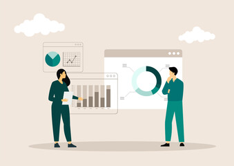 People concept. Vector illustration of team management, data analysis, planning, business report for graphic and web design, business presentation and marketing material.