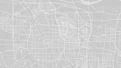 White and light grey Zhengzhou city area vector background map, roads and water illustration. Widescreen proportion, digital flat design.