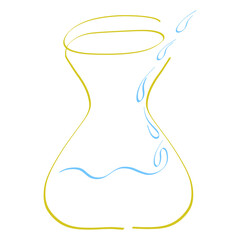 water drops pour into yellow jug with, abstract color sketch on white background