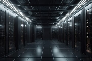 High tech data center with rows of servers, generative ai	