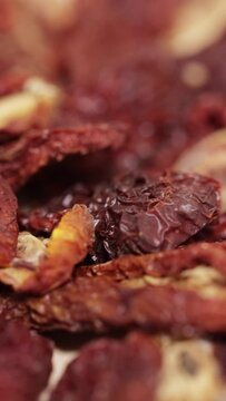 Dried fruits of gentle drying tomatoes with sea salt