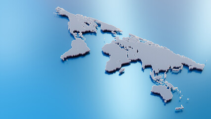 World map mockup on blue reflective background. conceptual design in minimal idea concept. 3D render.