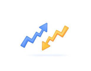 Descending and increasing graphic data. decrease and increase. slump and soar up. up and down arrows, icons, or symbols. 3d and realistic design. vector elements