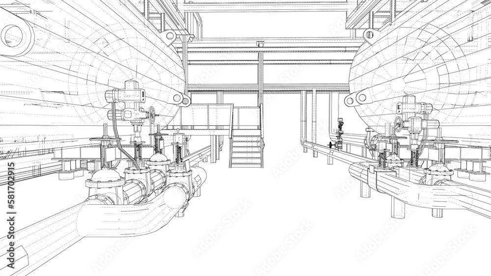 Wall mural Sketch of industrial equipment