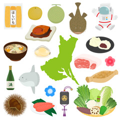 茨城県の名物のイラストセット