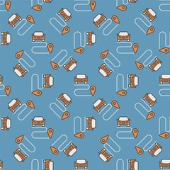 Car Sharing Ride vector Route colored seamless pattern