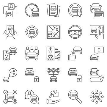 Car Sharing outline icons set - Carsharing concept vector line signs