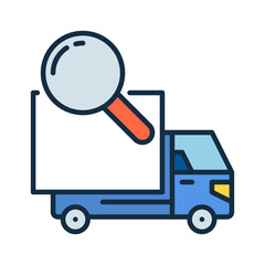 Delivery Truck and Magnifier vector Trucks Search concept colored icon