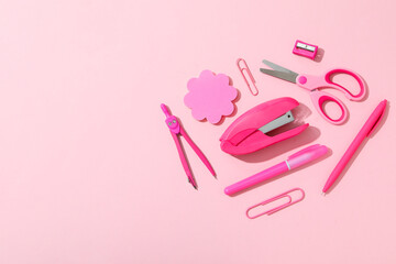 Concept of different stationery accessories, stationery accessories for office work