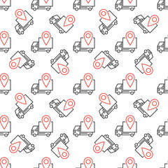 Delivery Truck with Geo Pin vector Location line seamless pattern