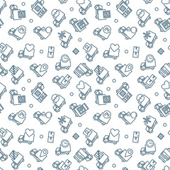 Truck outline seamless pattern - Delivery Trucks vector line background
