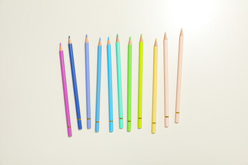 Concept of supplies for drawing - Colorful pencils