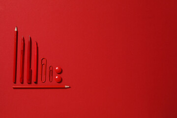 Concept of different stationery accessories, stationery accessories for office work