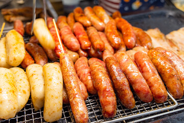 Grill sausage at street market of Taiwan