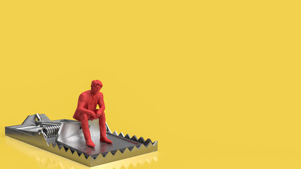 The Business man siting on trap on yellow Background  for crisis concept 3d rendering