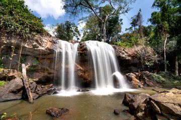 Fototapeta na wymiar Hang Roi waterfall in K Bang district, Gia Lai province, Vietnam