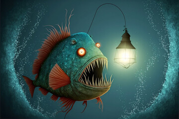 angler fish with lantern - obrazy, fototapety, plakaty