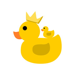 Cute king crown yellow duck cartoon icon flat vector design