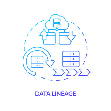 Data lineage blue gradient concept icon. Information flow record. Digital storage. Data lake key concept abstract idea thin line illustration. Isolated outline drawing. Myriad Pro-Bold font used