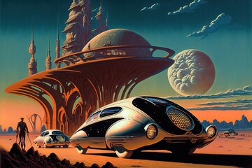 Fototapeta na wymiar retro-futuristic illustration in 50's style. generative ai