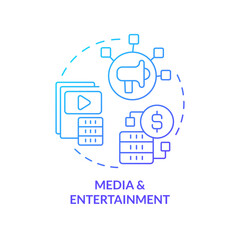 Media and entertainment blue gradient concept icon. Music and video files. Data lake use case abstract idea thin line illustration. Isolated outline drawing. Myriad Pro-Bold font used