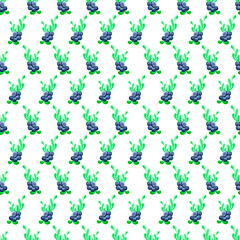Hand drawn watercolor blueberry seamless pattern on white background. Gift-wrapping, banner, textile, fabric, wallpaper.