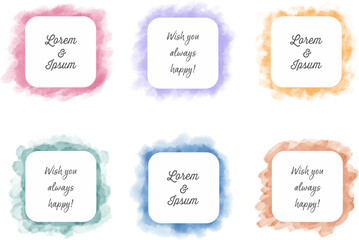 Set of hand painted watercolor rectangle on a white background, Vector soft watercolor splatter background, Watercolor abstract shape isolated on white background, Paint splash