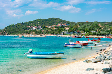 Fototapeta na wymiar Ouranoupolis beach on Athos peninsula, Chalkidiki, Greece