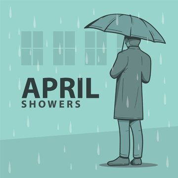 Umbrella man in the rain. April showers