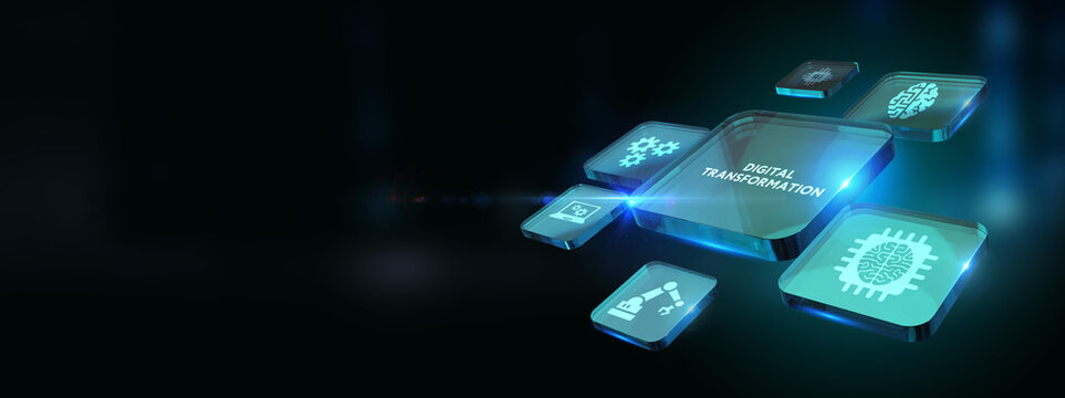 Concept of digitization of business processes and modern technology. Digital transformation. 3d illustration
